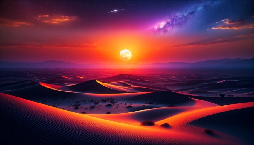 Capture the stark contrast of a desert landscape at sunset 3