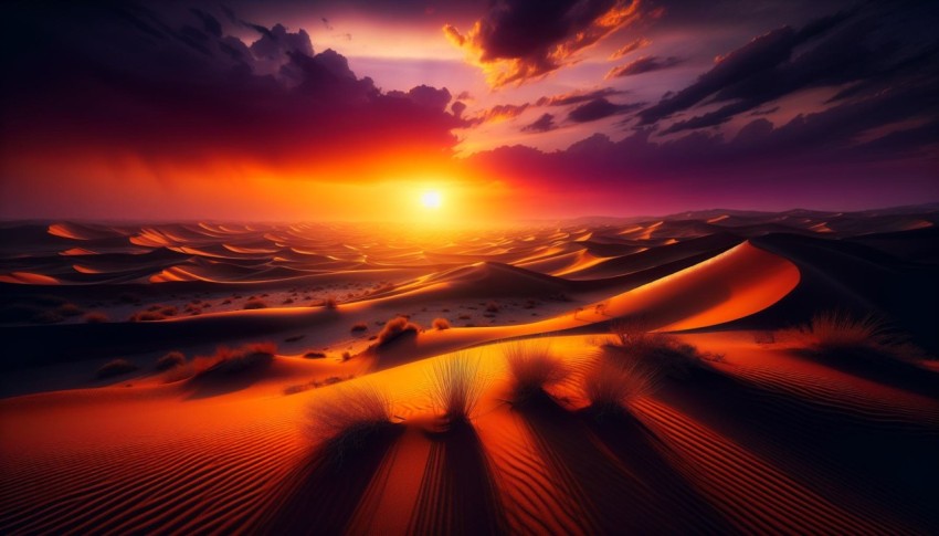 Capture the stark contrast of a desert landscape at sunset 5