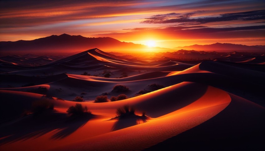 Capture the stark contrast of a desert landscape at sunset 6