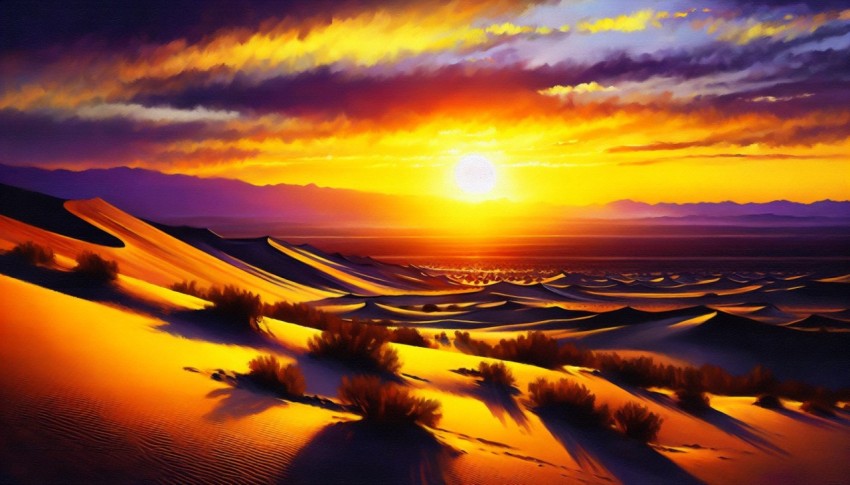 Capture the stark contrast of a desert landscape at sunset 8