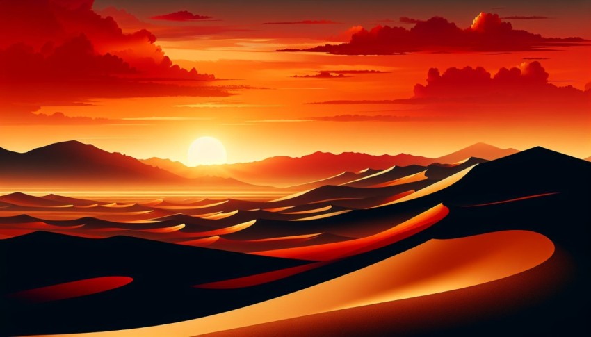 Capture the stark contrast of a desert landscape at sunset 9