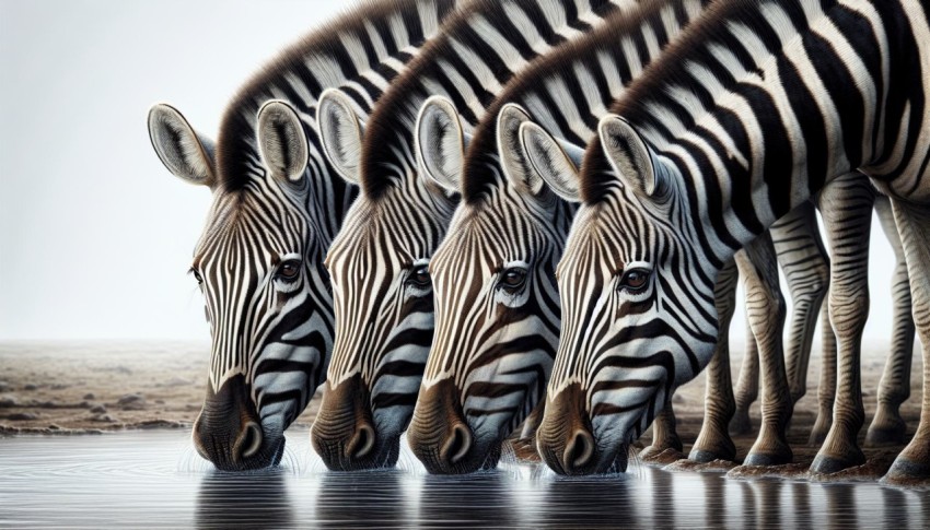 Zebras quenching their thirst while keeping an eye out for predators 3