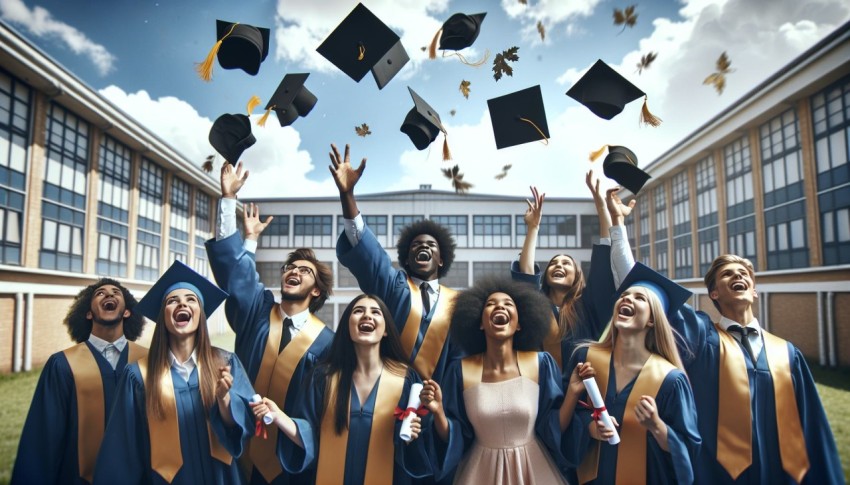 Snap a shot of high school graduates tossing their caps into the air 5