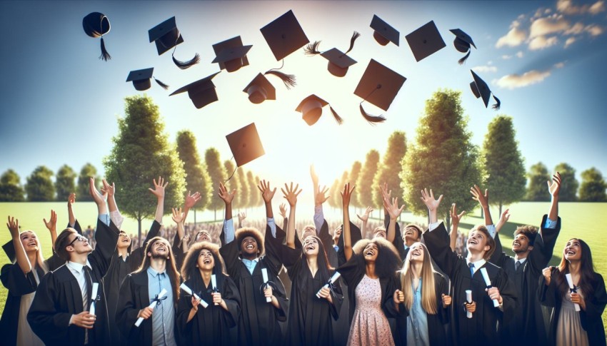 Snap a shot of high school graduates tossing their caps into the air 3