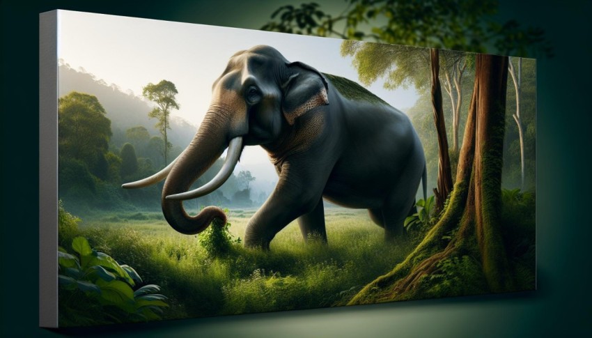 Gentle Giant at Mealtime An Elephant Peacefully Feeding in the Wild