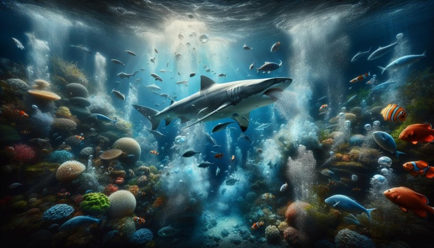 Predatory Elegance A Shark Captured in the Thrill of the Hunt