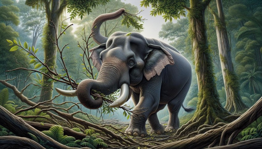 Natural Feeding Ritual An Elephant Enjoying Its Meal