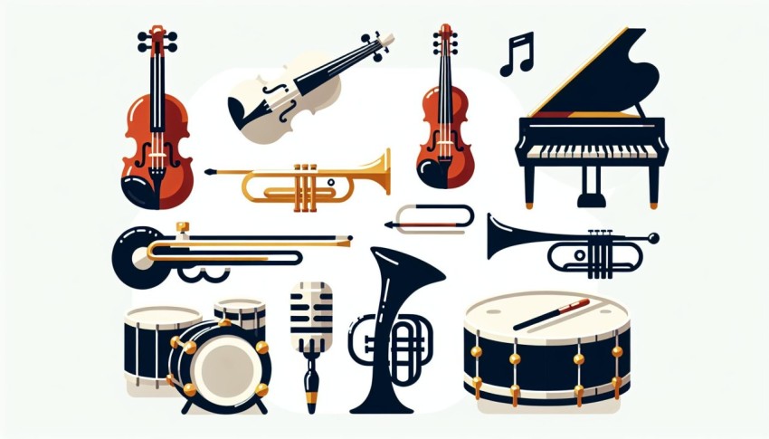 เครื่องดนตรี Musical Instrument พื้นหลังขาว graphic white background