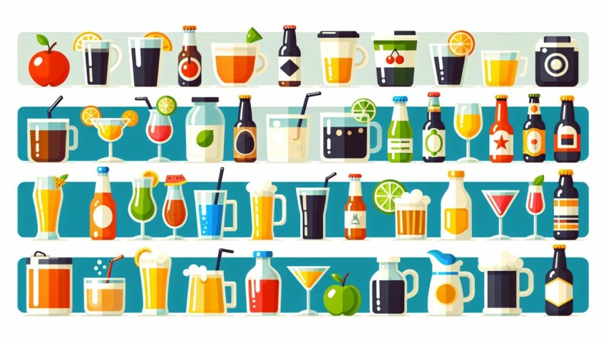 เครื่องดื่ม 20 ชนิด 20 Types of Drinks พื้นหลังขาว graphic white background