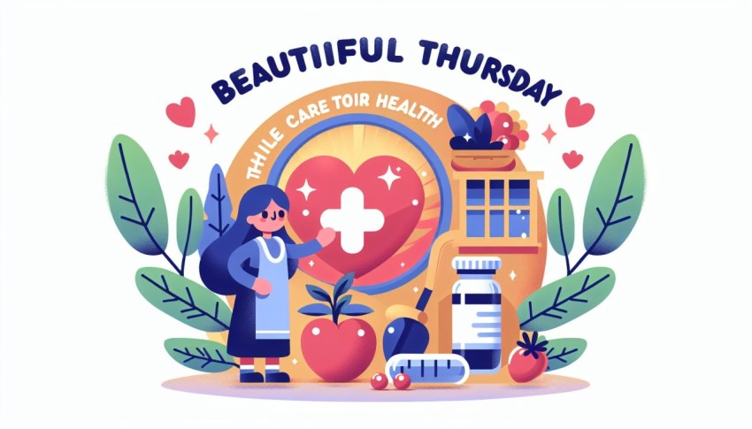 สวัสดี วันพฤหัสบดี ดูแล สุขภาพ Happy Thursday Health พื้นหลังขาว graphic white background