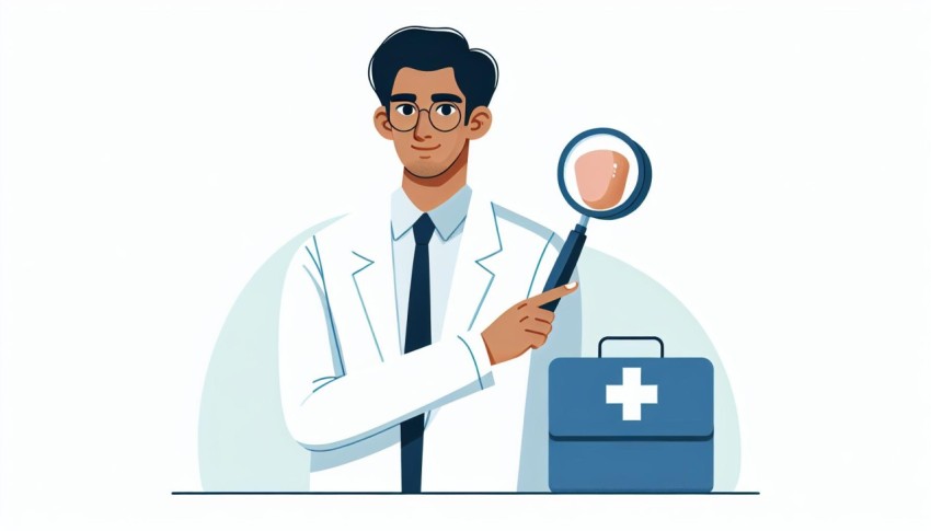 หมอผิวหนัง Dermatologist พื้นหลังขาว graphic white background