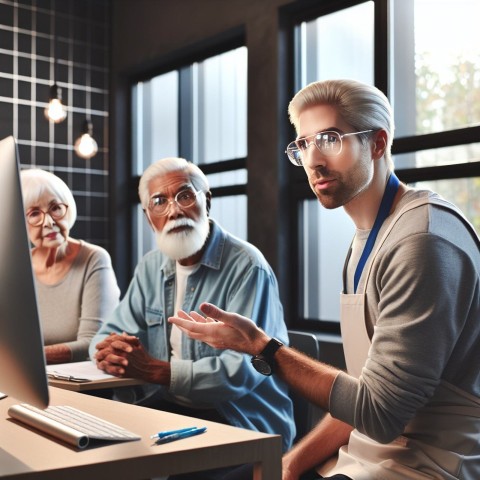 Photograph a volunteer teaching computer skills to elderly learners 4