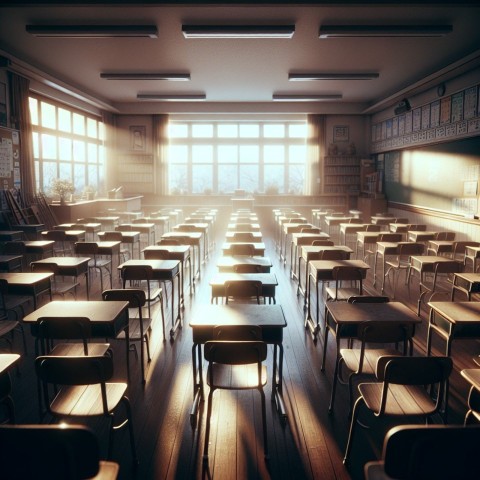 Take a picture of an empty classroom with chairs up on the desks 10